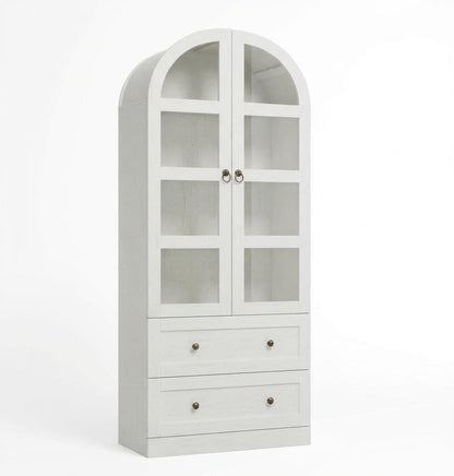 72" Tall Arched Kitchen Pantry Cabinet,Wood Arched Bookshelf with 2 Doors, 2 Drawers, Adjustable Shelves,Versatile Sideboard Buffet for Dining & Living Room,White