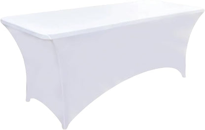 10-Pack 8ft White Spandex Table Covers for Rectangle Folding Tables - Washable Elastic Tablecloth - Ultimate Fitted Table Protector for Parties, Trade Shows, Banquet, and Wedding