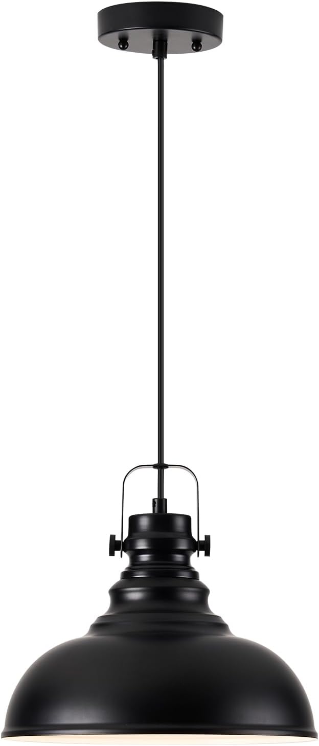 Industrial Pendant Light Fixture, Farmhouse Decor Adjustable Metal Hanging Lamp, Vintage Pendant Lighting for Kitchen Restaurant Dining Room Cafe, E26 Base Black (Black, 1 Pack)