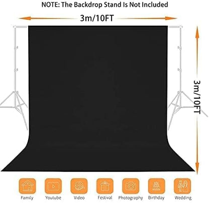 10 x 10 FT Black Backdrop Background, 100% Polyester Photography Backdrop Foldable Washable Black Screen for Photoshoot Portraits Party Video Studio Shooting