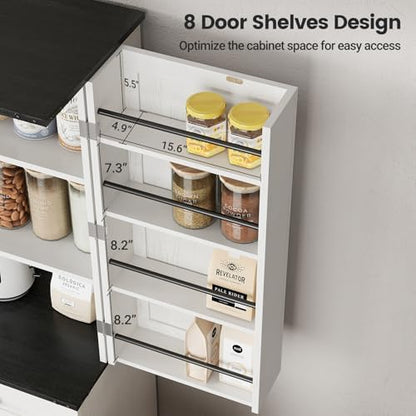 ELYKEN 72" Kitchen Pantry Storage Cabinet with Drawer, 3 Pull Out Shelves | 8 Door Shelves, Tall Pantry Cabinet Organizer, Farmhouse Kitchen Hutch, Pantry Storage Shelves, Dining Room, White