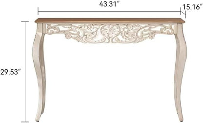 Console Table for Entryway with Carved Details, 43.31" Long Sofa Table Behind Couch, Vintage French Country Entry Table with Wood Carvings and Curved Legs for Hallway, Living Room - Antique White