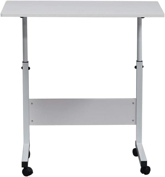 Portable Laptop Computer Desk Stand with Wheels, Rolling Sofa Side Snack Table, Height Adjustable Breakfast TV Tray Bedside Coffee， White L