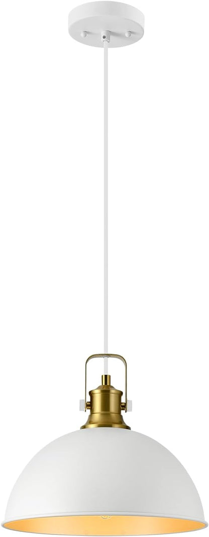 12 Inch White Farmhouse Pendant Lights for Kitchen Island Industrial Haning Lamp Adjustable Height Vintage Dome Hanging Light Fixtures for Barn, Dining Room