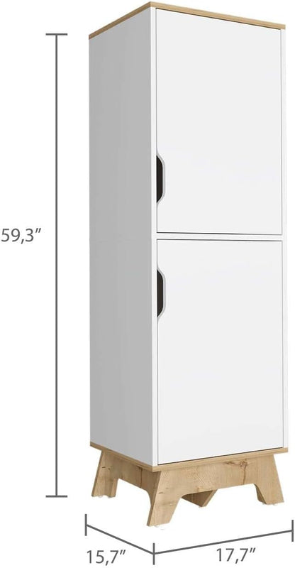 British Single Kitchen Pantry, Four Storage Shelves, Double Doors Cabinets for Kitchen Organization & Stylish Storage Solutions