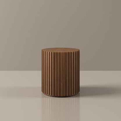 POVISON Fluted Side Set of 2, 20.08" Round End Side Table with Fluted Design for Living Room Bedroom Office, Light Walnut