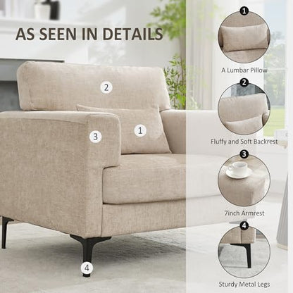 Oversized Accent Chair Armchair with Metal Legs | Comfy Chenille Arm Chairs and a Half,Modern Century Single Sofa Extra Large Reading Club Chair for Living Room,Bedroom,Brown
