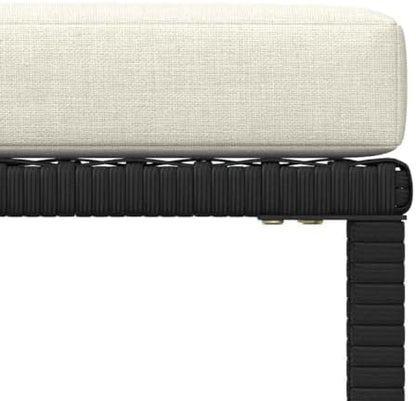 Outdoor Sectional Footrest with Cushion, Black Poly Rattan Footrest for Garden Lounge Set, Weather-Resistant PE Rattan and Powder-Coated Steel Frame, Use as Ottoman or Coffee Table