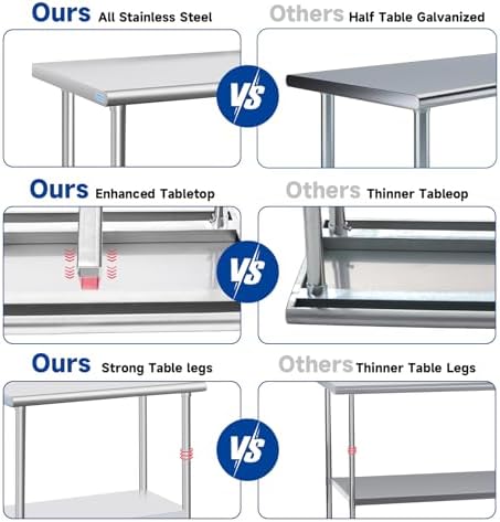 Stainless Steel Table with Wheels, Stainless Table for Prep & Work, 30 x 18 x 35Inch Commercial NSF Steel Metal Table for Restaurant Kitchen Hotel Garage