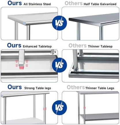 Stainless Steel Table with Wheels, Stainless Table for Prep & Work, 30 x 18 x 35Inch Commercial NSF Steel Metal Table for Restaurant Kitchen Hotel Garage