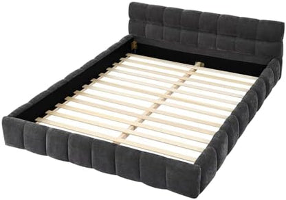 Upholstered Platform Bed Frame, Low Profile Chenille Bed with Headboard, Modern Solid Frame, No Box Spring Needed, Easy Assembly (Dark Grey, Queen (U.S. Standard))