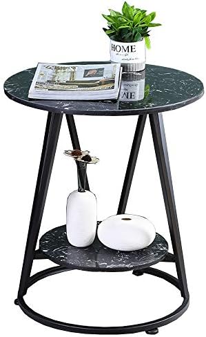 Telephone Table, Mini Side Table Nordic Living Room Sofa Corner Table Black Iron Art Small Round Table 2-Tier Storage Shelf Balcony Coffee Table,19.6"×23.2",Black