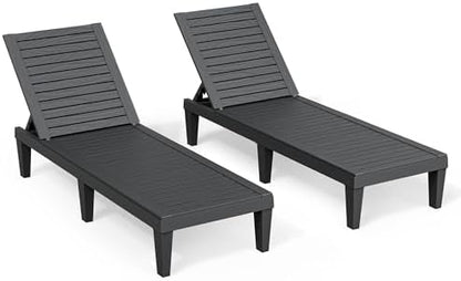 NUNU LAB Outdoor Chaise Lounge Chairs Set (Black, 2pcs) | 5-Positions Adjustable, HDPE Resin, All-Weather, Ideal for Patio, Garden, Poolside, Beach. Sunbathing Recliner, Tanning Chair