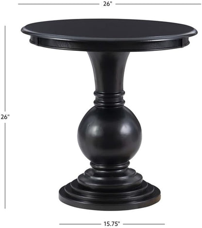 Pemberly Row Set of 2 Round Wood Accent Tables with Pedestal Base in Jet Black