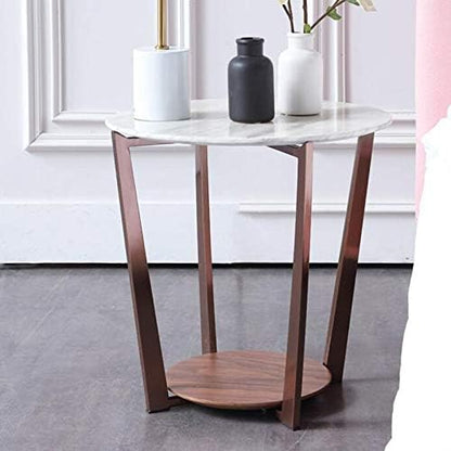 Telephone Table, Marble Surface Telephone Table,Sofa Round Side Table,Small Metal Coffee Table in The Living Room,Brushed Stainless Steel Bracket,Thickened Solid Base
