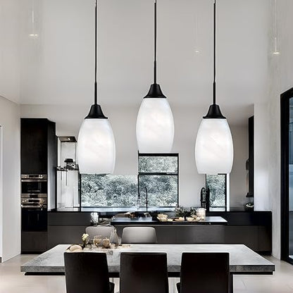 Mini Glass Pendant Light,4.72" Black White Hanging Lights 3-Pack Handblown White Oval Art Glass Hanging Pendant Light for Kitchen Island,Dining Room,Living,Foyer,Hallway, Entry