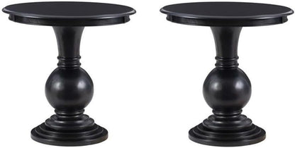 Pemberly Row Set of 2 Round Wood Accent Tables with Pedestal Base in Jet Black
