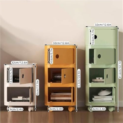 Movable Square Nightstand, Plastic Side Table with Universal Wheels, Multifunctional Side for Bathroom, Office and Living Room(Light-Green,3tiers)