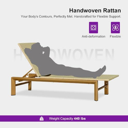 PURPLE LEAF Extra Wide Patio Lounge Chair Resort Wicker Set of 2, Green | Durable Handwoven Wicker, Matte Teak Wood-Grain Aluminum Frame, 5 Adjustable Positions, Non-Slip Pads, 440 lbs Capacity