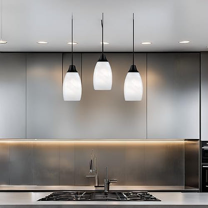 Mini Glass Pendant Light,1-Light Handblown White Oval Art Glass Hanging Pendant Light for Kitchen Island,Dining Room,Living,Foyer,Hallway, Entry Matte Black Metal