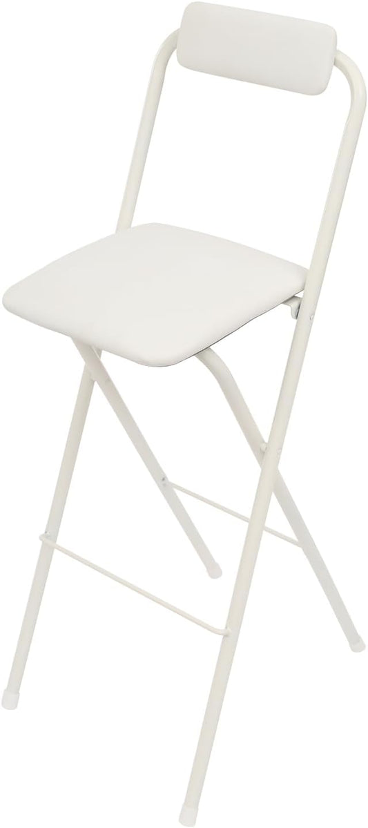 Folding Bar Stool with Backrest, 29 Inch Leather Padded Counter Height Foldable Stool Portable Tall Foldable Chair 275LBS for Gardening Outdoor Kitchen Camping Shop Cafe (White, 1 Pack)
