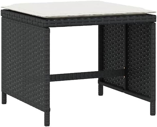 4-Piece Garden Stool Set with Cushions, Black and Cream, Square Outdoor Stools with Removable Polyester Cushions, Metal Frame and PE Rattan, 242.5 lbs Capacity per Stool for Patio