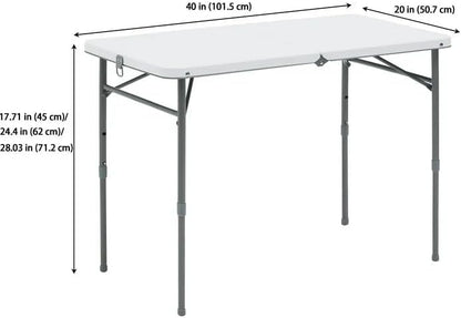 White 40" L x 20" W Plastic Adjustable Height Fold-in-Half Folding Table