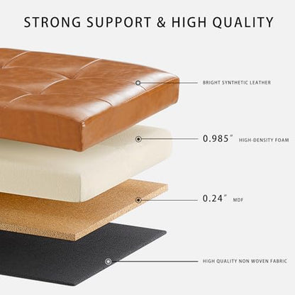 HAUSFRAU Ottoman with Storage Bench Folding Foot Rest Stool Ivory | 31.5", Flip Lid, Small Upholstered Foldable Footrest Footstool, Bedroom Bench, Living Room Dorm Ottoman, Faux Leather