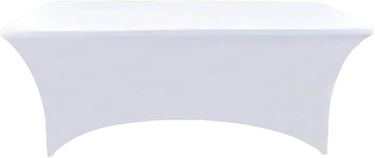 2-Pack 4ft White Spandex Table Covers for Rectangular Folding Tables - Wrinkle Resistant Stretch Tight Table Cloths - Ultimate Fitted Table Protector for Parties, Banquet, and Wedding