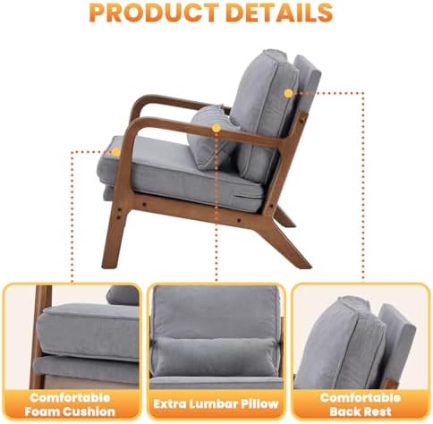 DUMOS Mid Century Modern Accent Chair, 16'' Seat Height Cozy Lounge Chair