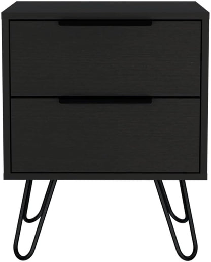 2 Nightstand, Hairpin Legs, Two Drawers, Black,for Small Spaces