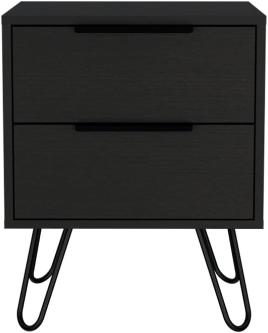 2 Nightstand, Hairpin Legs, Two Drawers, Black,for Small Spaces