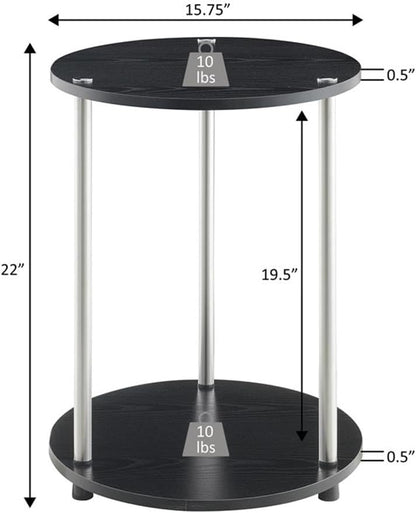 Convenience Concepts Designs2Go No Tools 2 Tier Round End Table 15.75" - Contemporary Modern Side Table with Storage Shelf for Family Room, Office, Den, White