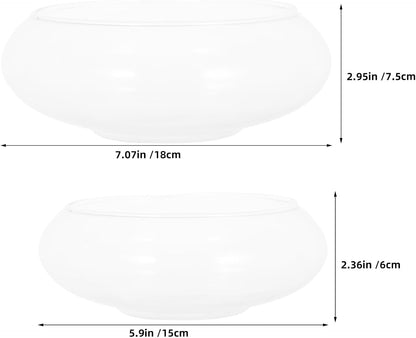 2pcs Glass Floating Candle Holders Bowl Set, Elegant Minimalist Glass Candle Holder Bowls with Stable Base for Wedding Table Centerpiece and Romantic Dinners