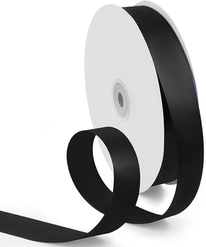 1 Inch 100 Yards Satin Ribbon Black, Solid Color Fabric Ribbon for Gift Wrapping, Wedding, Polyester Gift Ribbon for Birthday Party Decoration, Craft, Hair, Floral, Sewing