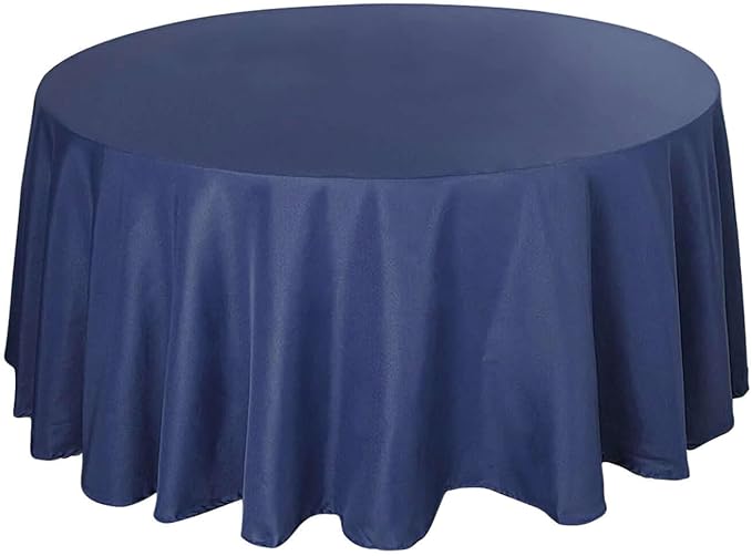 Efavormart Round Tablecloth, 132 Inch Stain & Wrinkle Resistant Washable Table Cloth, Decorative Polyester Fabric Table Cover for Banquet, Wedding, Dining- Navy Blue
