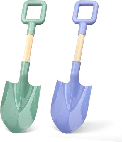 16" Wood Beach Sand Shovel Toys for Kids Adults, Heavy Duty Gardening Tools, Sturdy Spades for Sandbox Table, ABS Plastic Scoop for Sand Snow Shoveling Digging, Backyard Summer Winter Fun 2 Pack