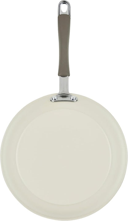 Rachael Ray Cucina Ceramic Cookware Set - 13 Pieces - Ceramic Pots and Pans Set w/Nonstick Frying Pans, Saute Pan, Saucepans, Stockpot, Lids, Pan Protectors & Cooking Utensils - Almond