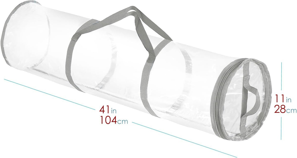 Hearth & Harbor Wrapping Paper Storage Container - Clear Wrapping Paper Holder Fits Up To 14 Rolls of 40" - Tear Proof Gift Wrap Organizer - Premium Bag for Easy Carrying, Silver