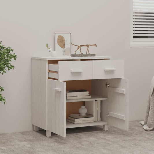 White Sideboard Buffet Cabinet, Solid Pine Wood Storage Credenza with Doors and Drawers, Modern Accent Cupboard Console for Dining Living Room, 31.1 x 15.7 x 31.5 in