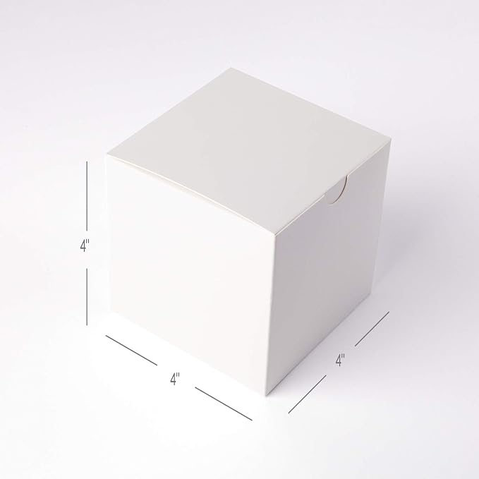 GEFTOL Small White Gift Box - 50 Pack, 4x4x4 inches, Fold & Assemble Paper Box for Bridesmaids, Proposals, Birthdays, Christmas (White)