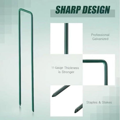 6 inch 25 Pack Green Galvanized Landscape Staples 11 Gauge Garden Stakes Pins Anti-Rust Ground Stakes U-Shaped Tent Stakes are Used for Weed Barrier, Irrigation Tubing, Yard Lawn, Landscape Fabric