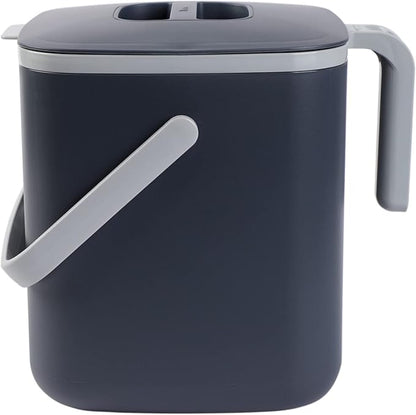 Blue Ginkgo Kitchen Compost Bin [5L / 1.32 GAL] – Filter-Free, Odor-Tight Countertop Food Waste Pail with Handles (Made in Korea, Gray)
