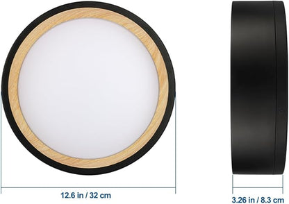 DAKASON 2Pack Black Ceiling Light Flush Mount, Modern LED Ceiling Light Fixture Dimmable with Metal Frame and Wood Painting, 12.5’’ 25W 3/4/5000K CCT Selectable for Kitchen Hallway Dining Living Room