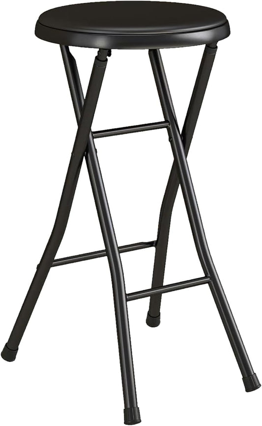 Portable Folding Metal Stool with Non-Slip Rubber Feet, Lightweight Compact Stool for Kitchen, Bar, Classroom, and Camping, Space-Saving Foldable Design with Padded Seat, Supports 200 lbs, Black