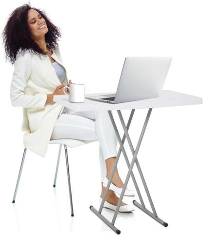 30 Inch - Small Desk Adjustable Height TV Tray for Laptop,Couch, Camping - Heavy Duty Utility Foldable Table for Small Spaces, Portable White Granite Folding Table