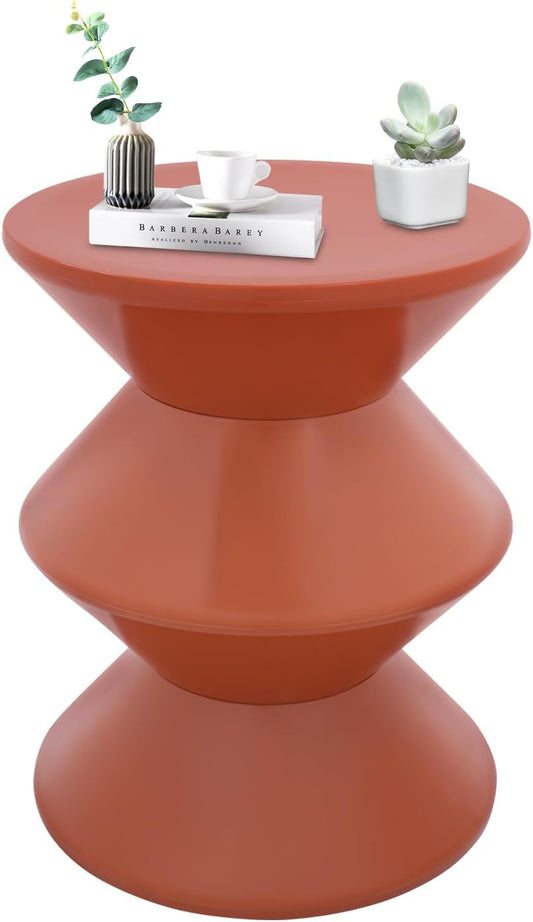 Round Side Table,Modern Hourglass Shaped Accent Stool, Minimalist Sofa Side Table Round Small Coffee End Table for Living Rooms, Bedrooms,Offices (Orange)