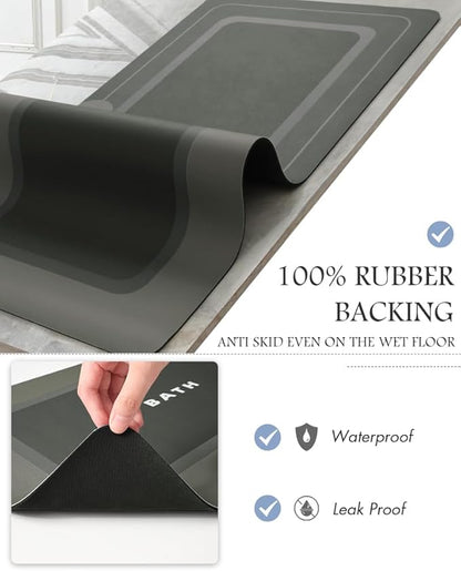 MontVoo-Bath Mat Rug Long Non Slip Super Absorbent Bathroom Runner Stain Resistant Quick Dry Thin Bathroom Mat Fit Under Door-17"x59",Darkgrey