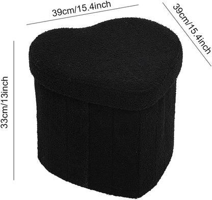 Upholstered Ottoman with Storage,Heart Shaped Foot Stool Collapsible Footrest for Living Room Bedroom,Fluffy Plush Padded Seat Soft Ottoman Box with Lid (Khaki)
