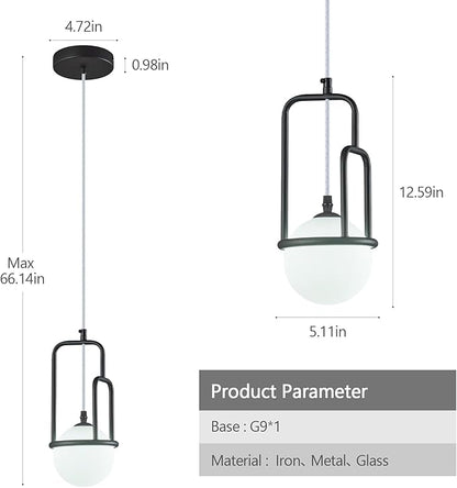 5 Inch Modern Black Pendant Light Globe Pendant Light Fixture Mid Century Pendant Lighting for Kitchen Island Dining Room Living Room Bedroom(1 Pack)